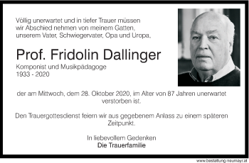 Traueranzeige von Fridolin Dallinger von OÖNachrichten
