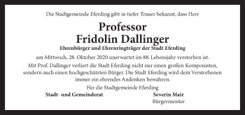 Traueranzeige von Fridolin Dallinger von OÖNachrichten
