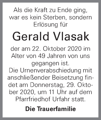 Traueranzeige von Gerald Vlasak von OÖNachrichten