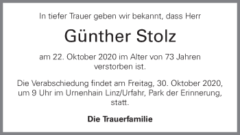 Traueranzeige von Günther Stolz von OÖNachrichten
