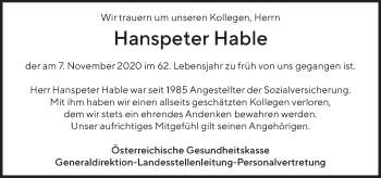 Traueranzeige von Hanspeter Hable von OÖNachrichten