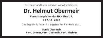 Traueranzeige von Helmut Obermeir von OÖNachrichten
