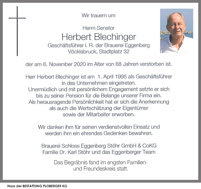  Traueranzeige für Herbert Blechinger vom 14.11.2020 aus OÖNachrichten