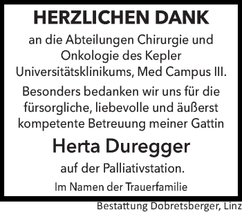 Traueranzeige von Herta Duregger von OÖNachrichten