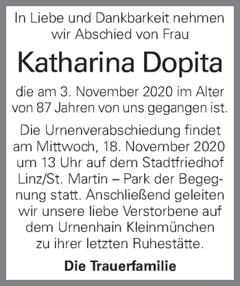 Traueranzeige von Katharina Dopita von OÖNachrichten