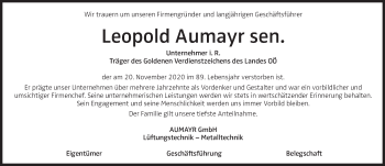Traueranzeige von Leopold Aumayr von OÖNachrichten