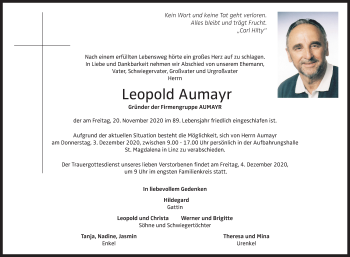 Traueranzeige von Leopold Aumayr von OÖNachrichten