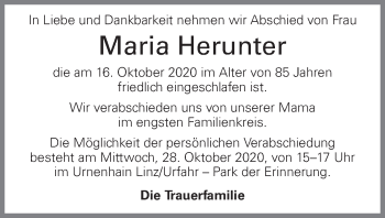 Traueranzeige von Maria Herunter von OÖNachrichten