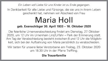 Traueranzeige von Maria Holl von OÖNachrichten