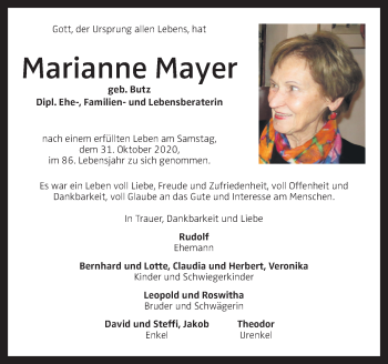 Traueranzeige von Marianne Mayer von OÖNachrichten