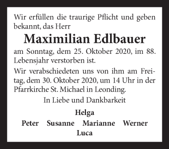 Traueranzeige von Maximilian Edlbauer von OÖNachrichten