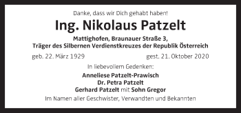 Traueranzeige von Nikolaus Patzelt von OÖNachrichten