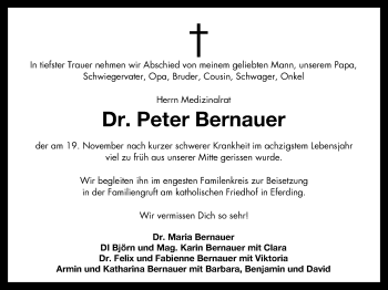 Traueranzeige von Peter Bernauer von OÖNachrichten