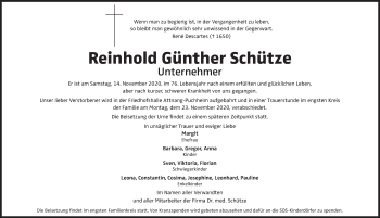 Traueranzeige von Reinhold Günther Schütze von OÖNachrichten