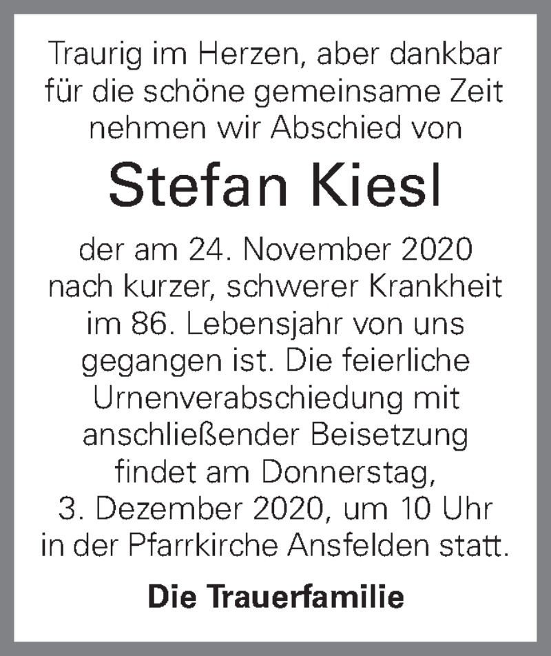  Traueranzeige für Stefan Kiesl vom 30.11.2020 aus OÖNachrichten