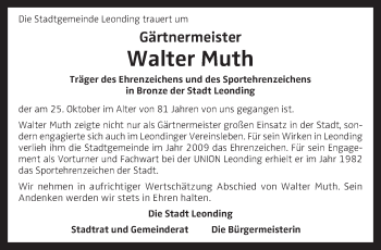 Traueranzeige von Walter Muth von OÖNachrichten