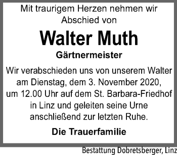 Traueranzeige von Walter Muth von OÖNachrichten