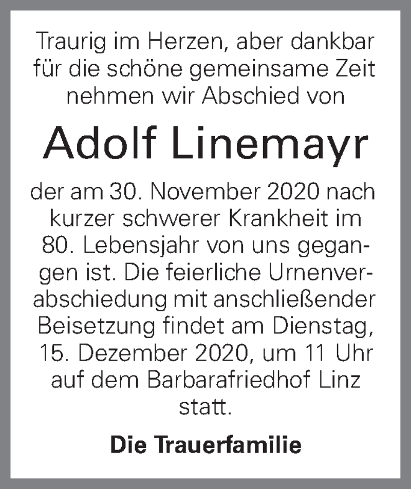  Traueranzeige für Adolf Linemayr vom 11.12.2020 aus OÖNachrichten