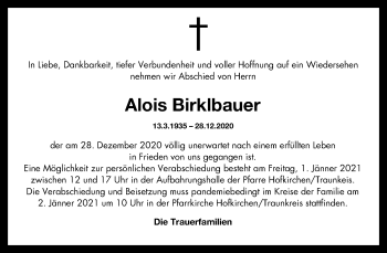Traueranzeige von Alois Birklbauer von OÖNachrichten
