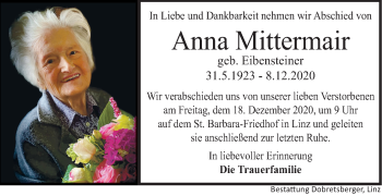 Traueranzeige von Anna Mittermair von OÖNachrichten