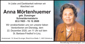 Traueranzeige von Anna Mörtenhuemer von OÖNachrichten