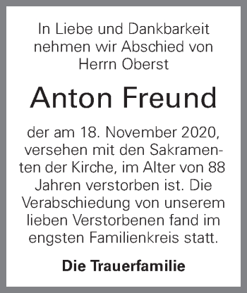 Traueranzeige von Anton Freund von OÖNachrichten
