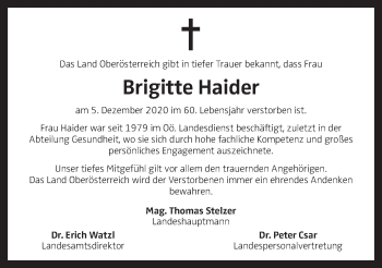 Traueranzeige von Brigitte Haider von OÖNachrichten