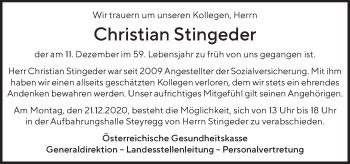 Traueranzeige von Christian Stingeder von OÖNachrichten