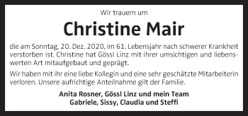 Traueranzeige von Christine Mair von OÖNachrichten
