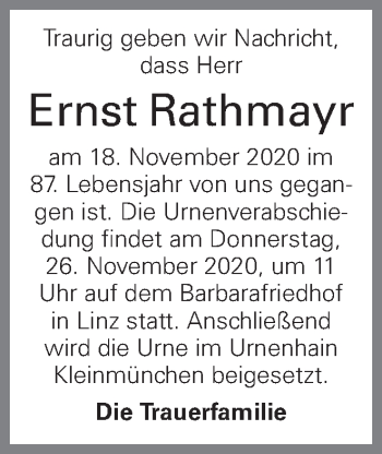Traueranzeige von Ernst Rathmayr von OÖNachrichten