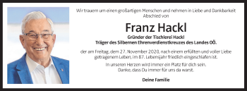 Traueranzeige von Franz Hackl von OÖNachrichten