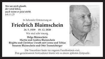 Traueranzeige von Friedrich Blaimschein von OÖNachrichten