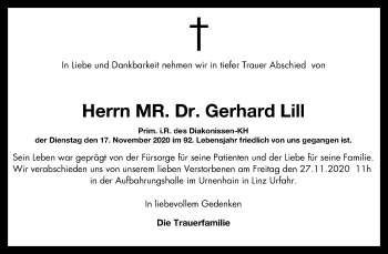 Traueranzeige von Gerhard Lill von OÖNachrichten
