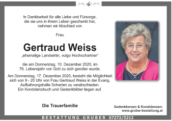 Traueranzeige von Gertraud Weiss von OÖNachrichten