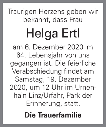 Traueranzeige von Helga Ertl von OÖNachrichten
