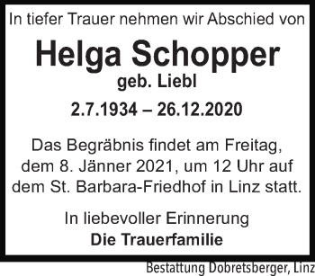 Traueranzeige von Helga Schopper von OÖNachrichten