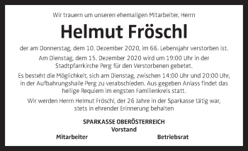 Traueranzeige von Helmut Fröschl von OÖNachrichten