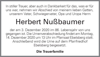 Traueranzeige von Herbert Nußbaumer von OÖNachrichten