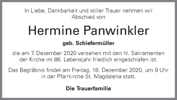 Traueranzeige von Hermine Panwinkler von OÖNachrichten