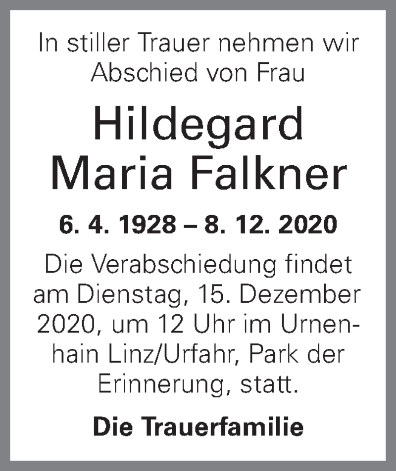  Traueranzeige für Hildegard Maria Falkner vom 14.12.2020 aus OÖNachrichten