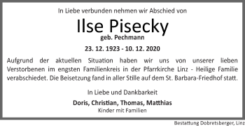 Traueranzeige von Ilse Pisecky von OÖNachrichten