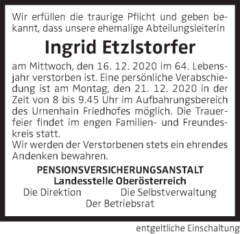 Traueranzeige von Ingrid Etzlstorfer von OÖNachrichten