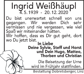 Traueranzeige von Ingrid Weißhäupl von OÖNachrichten