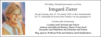 Traueranzeige von Irmgard Zierer von OÖNachrichten