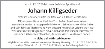 Traueranzeige von Johann Killigseder von OÖNachrichten