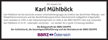 Traueranzeige von Karl Mühlböck von OÖNachrichten