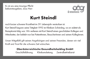 Traueranzeige von Kurt Steindl von OÖNachrichten