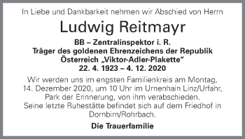 Traueranzeige von Ludwig Reitmayr von OÖNachrichten
