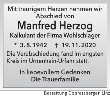 Traueranzeige von Manfred Herzog von OÖNachrichten