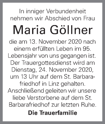 Traueranzeige von Maria Göllner von OÖNachrichten
